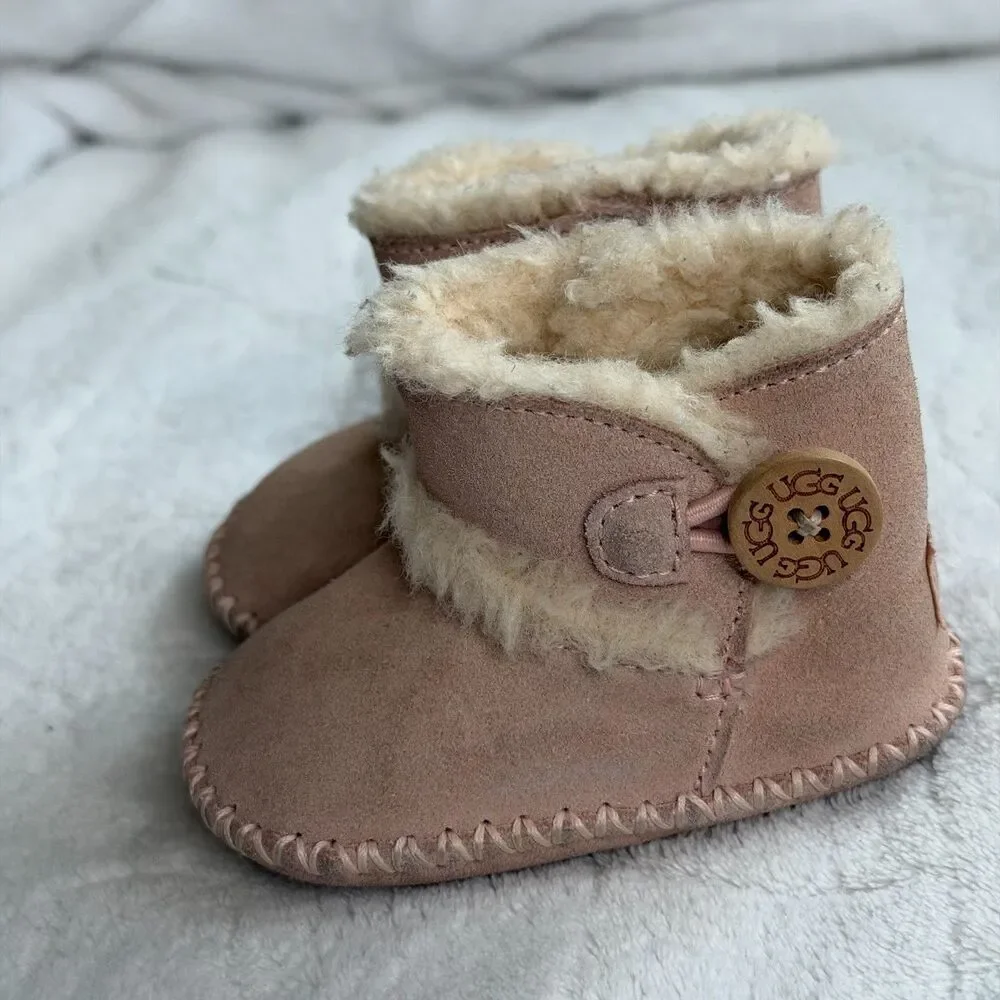 UGG Size 0/1 Lemmon Infant‎ Girl Baby Pink Suede & Sheepskin Bootie (0-6 Months)